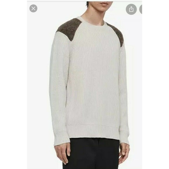 All Saints Other - Allsaints Falter Men’s Crew Sweater Colorblock Cream Brown Size L Wool Blend